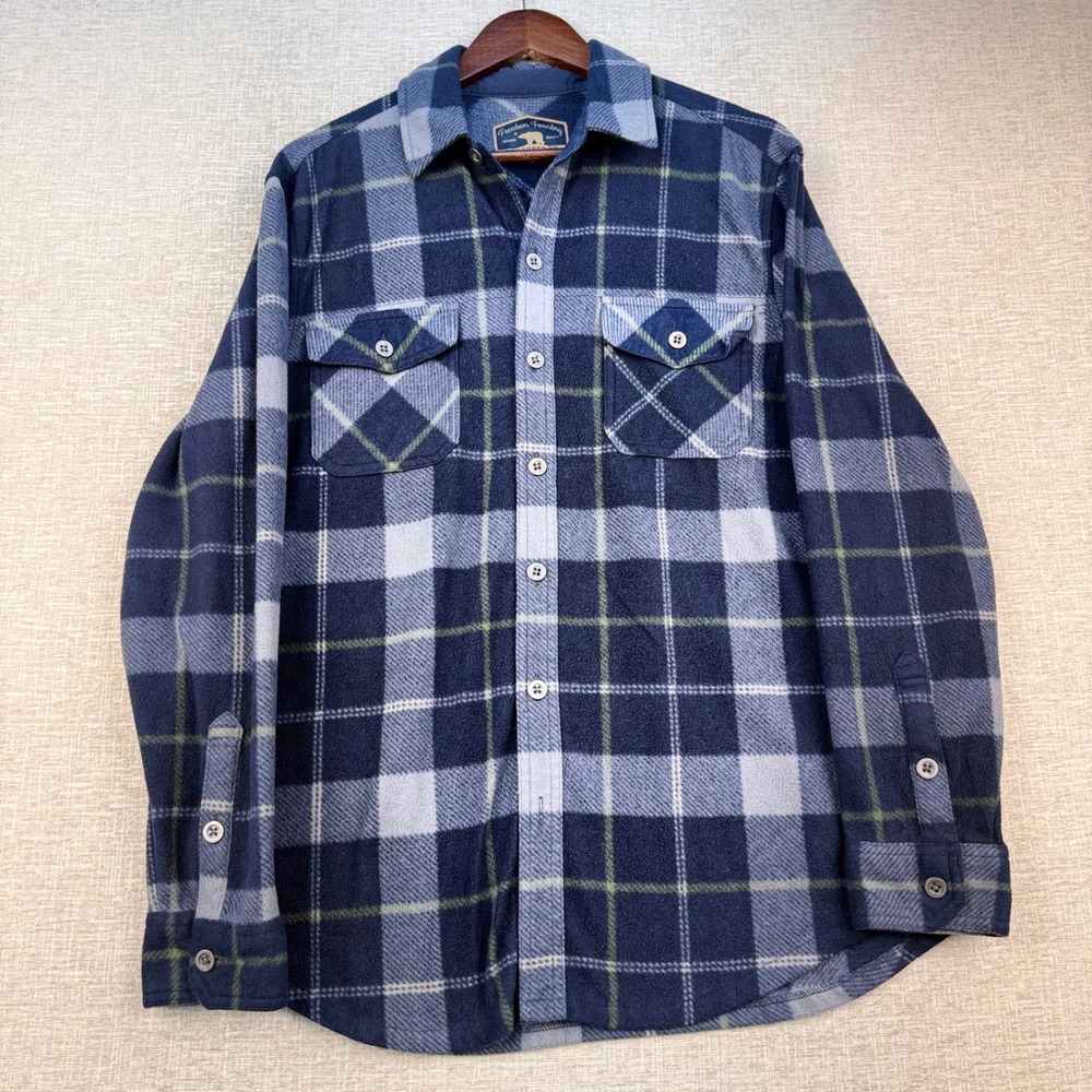 Freedom Foundry Mens Medium Blue Plaid Fleece Button Down Shirt Jacket